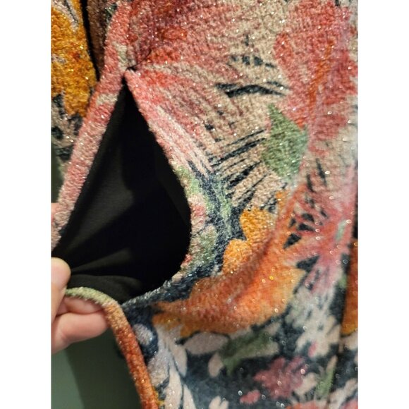 Susan Graver Pink Orange Sparkle Floral Knit 3 Button Long Blazer Jacket Sz S - Picture 5 of 8